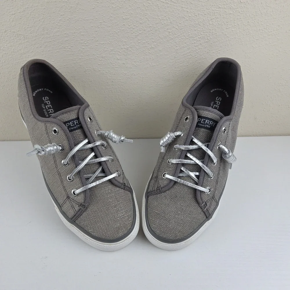 Sperry Top-Sider Seacoast Gray Silver‎ Metallic Canvas Women's Sneaker Size 7 M
